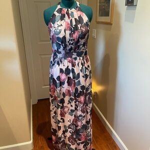 Nine West Pink and Black Floral Maxi Dress 14 NWOT